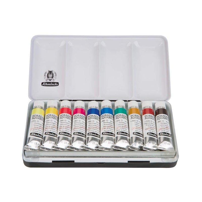 Schmincke - HORADAMÂ® AQUARELL color box, 10 x 15 ml tubes, basic assortment, 74510097, metal box, painting set, finest premium watercolors - Image 4